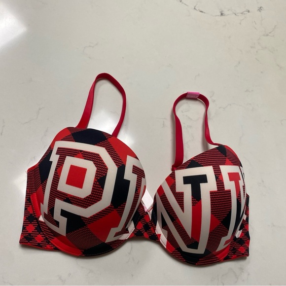 Victoria's Secret PINK Bra 34D Wear Everywhere Push-Up Plaid with Logo - Picture 12 of 16